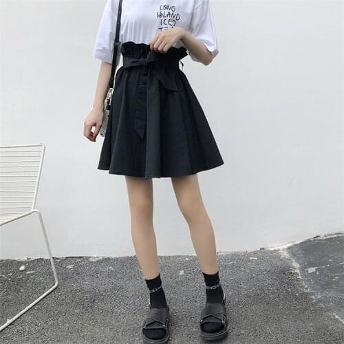 New Summer Harajuku Mini Skirt Bandage High Waist Women Punk Style Fashion A-line Skirts Female Streetwear Black Short Skirts