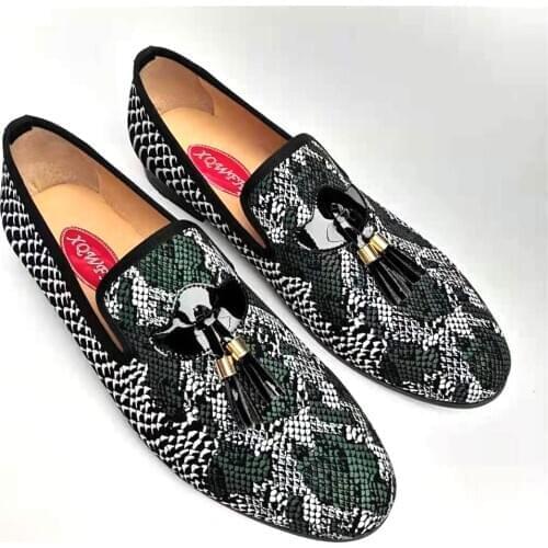 Men Shoes Brand Snake Leather Tassels Casual Driving Oxfords Shoes Italian Men Loafers Moccasins for Men Flats Zapatos Hombre