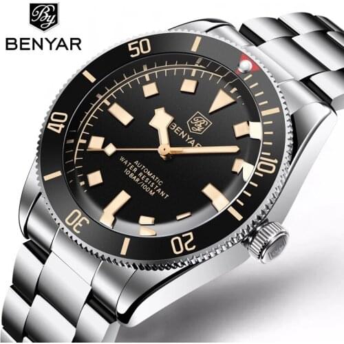 BENYAR 2021 Automatic Mechanical Watch Mens Top Luxury Brand Mens Watch Fashion Stainless Steel Waterproof Luminous Wristwatch