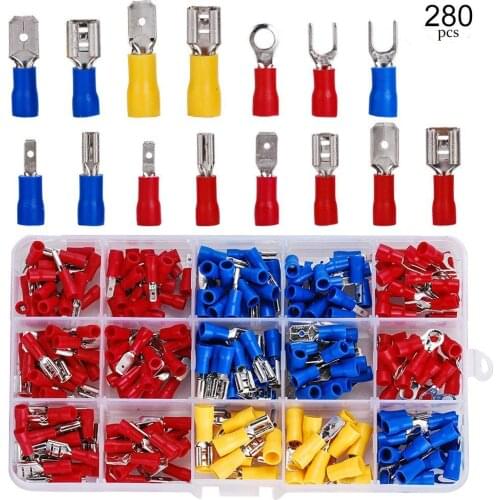 280Pcs Assorted Crimp Spade Terminal Insulated Electrical Wire Connector Kit Cable Connector Spade Ring Fork Set