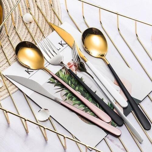 Nordic Flatware Set Steak Knife Plated Cutlery Set 304 Stainless Steel Fork Hotel Western Style Spoon Portugal Dinnerware Fork