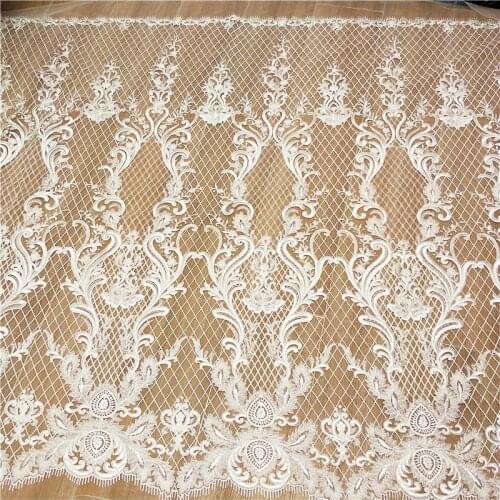 New Lace Fabric Heavy Embroidery Bridal Lace Fabric Rayon With Clear Sequins Large Patterns Lace Fabric 1 Yard