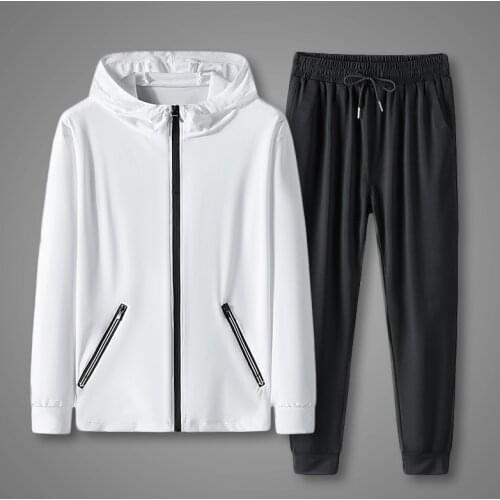 2021 New Fashion Mens Sets Spring and Summer Ice Silk Anti-sack Clothing Sports and Leisure Suit Solid Men Clothing Plus Size