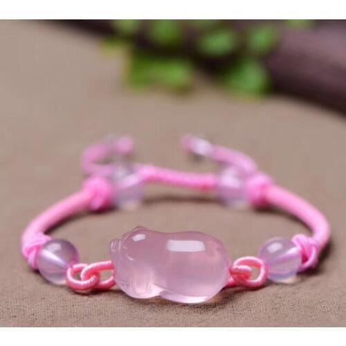 Wholesale Pink Natural Crystal Bracelets Manual Weaving With Meng Pig Bracelet Lucky Beauty for Girl Zodiac Pig Crystal Jewelry