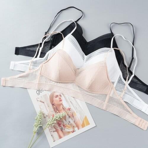 Backless Strapless Bra Push Up Plus Size Women Bralette Wire Free Sexy Low Back Underwear Lace Thin Dots Mesh Lingerie