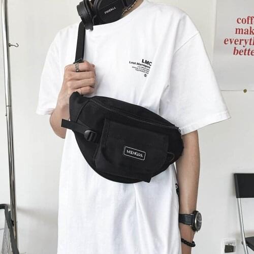 2021 New Casual Canvas Chest Bag Unisex Black Crossbody Bag Sports Outdoor Large Capacity Phone Pouch Men Hip Belt Waist Bags