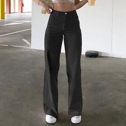 High Waist Straight Pants Women Casual Trousers Wide Leg Pants Solid Loose Trousers Women Stretch Jeans Pantalones Mujer 2021