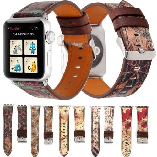 For Apple Watch 6 5 4 3 2 1 SE Leather Printed Watchband Strap Retro Classic Watch Band For iWatch 44mm 40mm 42mm 38mm Bracelet