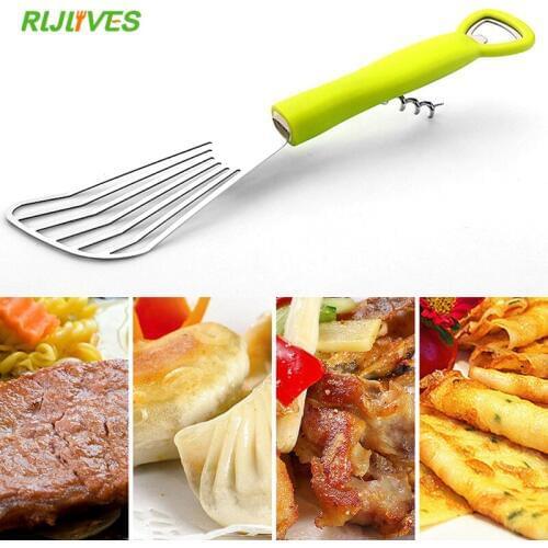 RLJLIVES 3 In 1 Fish Spatula Stainless Steel Meat Seafood Baking Cooking Comfortable Ergonomic Handle Kitchen Tool