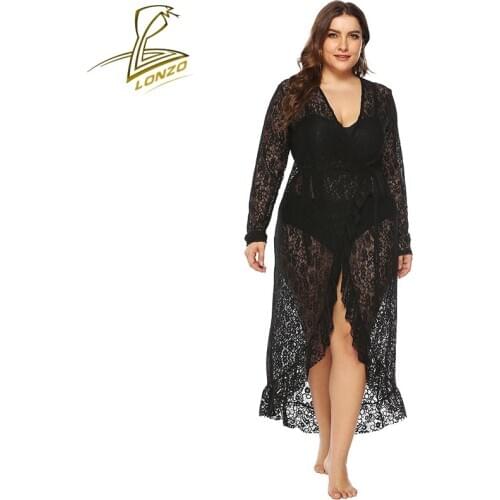 LONZO Sexy Lace Transparent Beach Skirt Womens Irregular Swimsuit Cover Up Clothing Plus Size LCP18