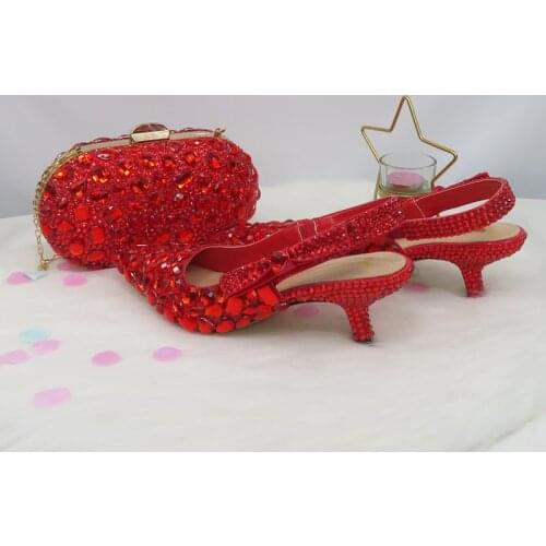 2021 New Summer Female Red Crystal Party Sandals Purse wedding shoes Bride woman Fashion Pointed toe Strange Heel Sandals