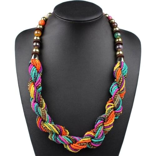 Claire Jin Bohemian Bead Necklace Colorful Women Boho Jewelry Strand Multi Layer Twisted Summer Fashion Vintage Ethnic Necklaces