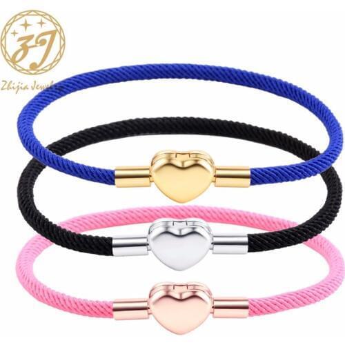 Zhijia Stainless Steel Lucky Charm Heart Bracelets & Bangles For Women Men Handmade Gold/Rose Gold Rope Christmas Gift Bracelet