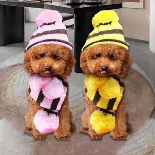 Winter Three-piece Pet Supplies Knitted Striped Pattern Dog Scarf Foot Cover Rainbow Lovely Soft Dog Accessorie for Small Dog