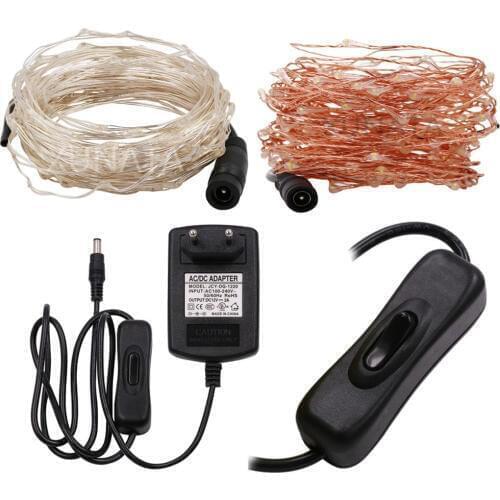 10M/20M/30M LED String Fairy Lights 12V DC Plug-in Wedding Christmas Party Decor 2A Power Adapter UK/EU/US/AU On/Off Switch
