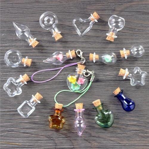 100pcs Small Glass Bottles With Corks DIY Mini Special Shaped Art Jars Gifts Vials Lovely Little Pendants Wishing Bottles S030C
