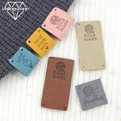 20Pcs Leather Labels Tags Handmade Label For Clothes Sewing Tags DIY Crafts Hand Made Tag For Hats Bag Shoes Garment Accessories