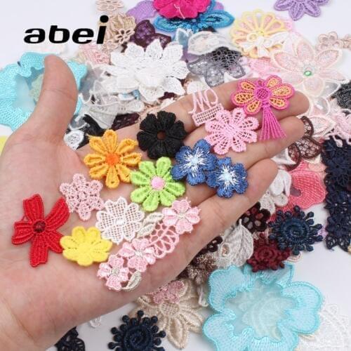 20pcs/lot Mix Colors flower appliques Embroidered organza mesh cotton flower pacth trims for Clothes Garment Accessories