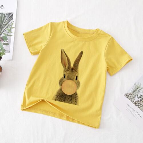 Summer Boys T-shirt Girl Clothes Short Sleeve Cute Animal Rabbit Kawaii Girls Shirts Vogue Kids T Shirt Cartoon Leisure Harajuku