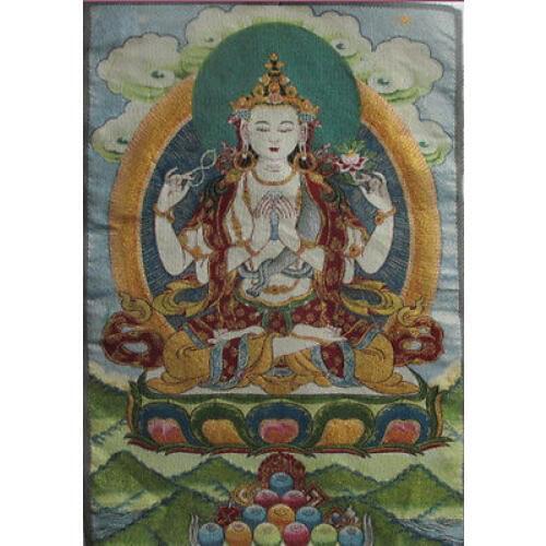23.64 "/ Chinese Tibet and Nepal silk embroidery thangka hand guanyin