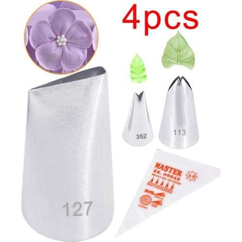 4PCS Rose Flower Nozzles Stainless Steel Icing Piping Nozzles Tips Pastry Tips For Fondant Cake Baking Decorating Tools