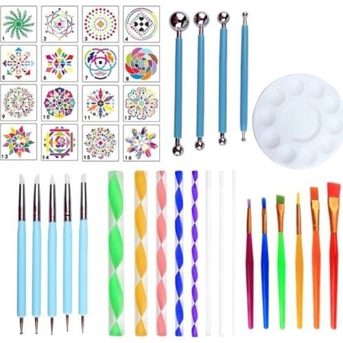 40Pcs/Set Mandala Dotting Pen Tools Set for DIY Painting Rock Stone with Stencils Template Brush Paint Tray