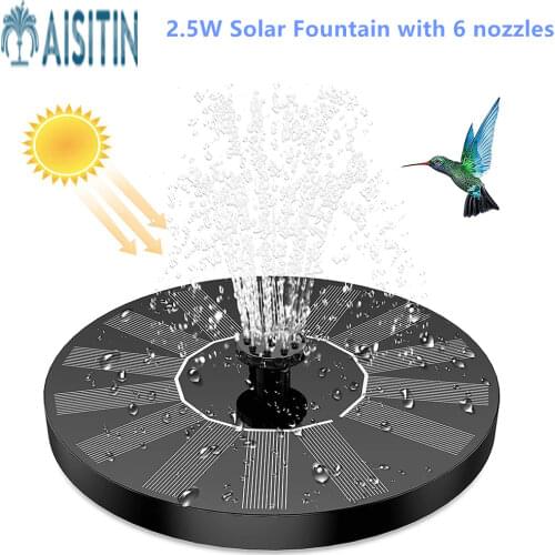 AISITIN 1.5W Solar Fountain Pump, with 6 nozzles Solar Bird Bath Fountain, Water Pump Floating Fountains Suitable for Ponds