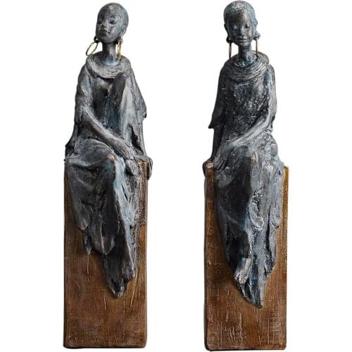 Antique African Woman Sculpture Retro Nostalgic Desktop Decoration Crafts Furnishings African Statue Home Office Decorations