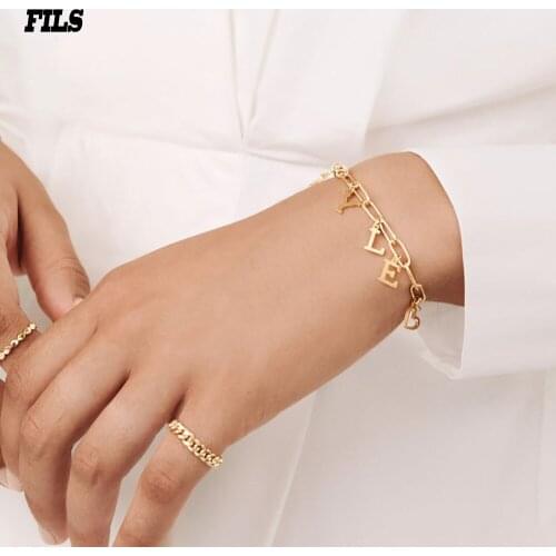 Fils Custom Bracelet-Personalized Rectangular Chain Custom Letter Bracelet-Name Bracelet-Initial Letter Charm Bracelet Jewelry