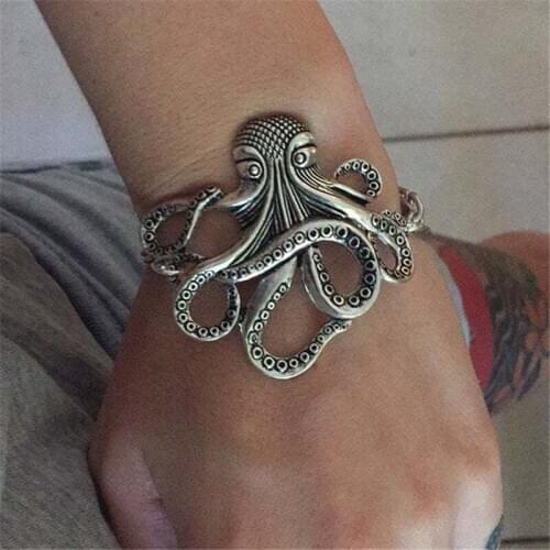 Rockabilly Octopus Statement Bracelet Unique Animals Design Kraken Jewellry for Women Man Vintage Octopus Charm Bracelet 22+7cm