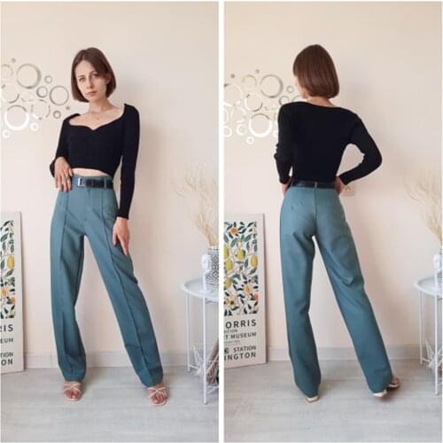 XEASY 2021 New Summer Women Vintage Solid Pants Female Office Lady Bottoms Slim High Waist Casual Chic Straight Trousers