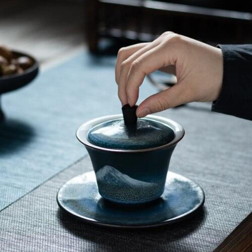 Cover Bowl Chinese Ceramic Three-Force Cover Bowl Household Tea Cup Tea Bowl Kung Fu Tea Set Tea Making Device Chinese Gaiwan