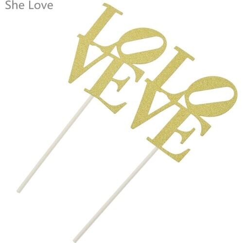 Chzimade 2pcs Love Cake Topper Sparkle Paper Glitter Wedding Decorating Engagement Party Decoration