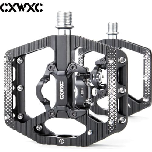 CXWXC Bicycle Lock Pedal Free Cleat For SPD System MTB Road 2 In 1 Aluminum Anti-slip Sealed Bearing Lock Pedal Accessories