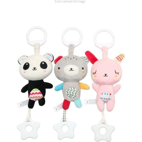 Baby Plush Cartoon Baby Carriage Pendant Rattle For Newborn Teether Cart Doll Baby Toy Pendant Stroller Accessories