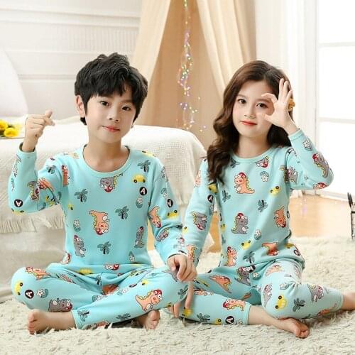 Childrens Pajamas Boys Dinosaur Sleepwear Homewear Fleece Clothes Pants Set Winter Kids Pyjamas For Girls Teenager Pijama Suit