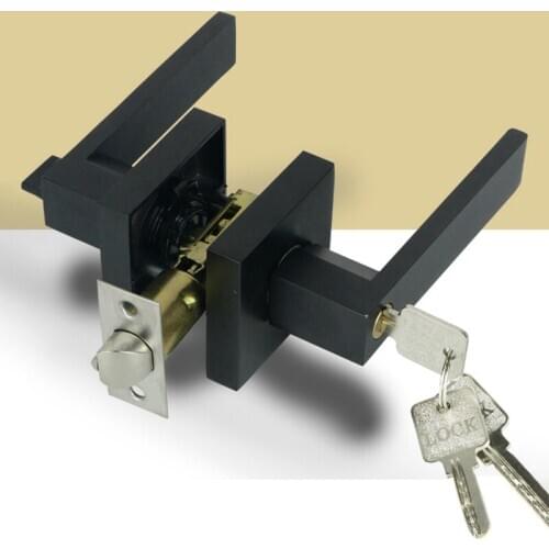 Door Handle Door Handle Lock Square Channel Privacy Mask Interior Bedroom Room Bathroom Three-Bar Spherical Lock-Black