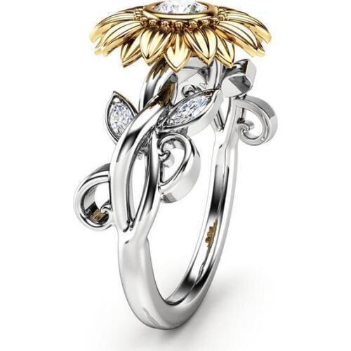 Hot sale Gold Color Engagement Ring white Zircon Flower Hollow Wedding Rings for Women Fashion Jewelry gift