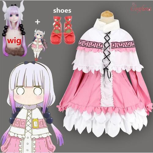 Kanna Cosplay Japanese Anime Miss Kobayashis Dragon Maid Kamui Kanna Cosplay Costumes Halloween Party Kawai Dress For Women wig