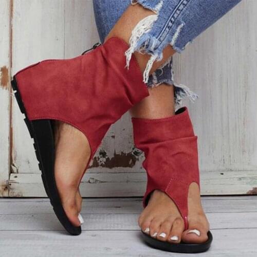 Sandalias de gladiador de piel con plataforma para mujer, zapatos planos Clip dedos, chanclas informales con cremallera verano