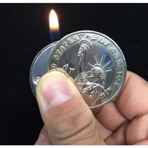 Creative Compact Cigarette Lighters Inflated Gas Lighter One Dollar Coin Lighters Pendant Metal Gift Keychain Key Chain