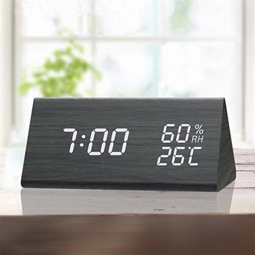 Creative Digital Clock Wooden Alarm Clock Electronic LED Time Display Temperature And Humidity Detect Mirror Clock For Bedroom