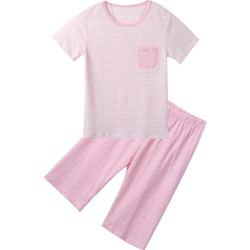 Summer Boys Girls Pajamas Set Cotton Kids Sleepwear Short Sleeves Striped T-shirt And Shorts Sets Children Pyjamas Casual Wear