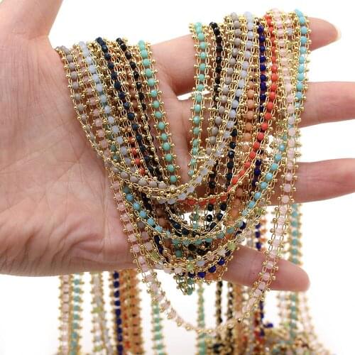 Handmade Copper Chains Crystal Beads Gold Wire Wrapped Beaded Rosary Chain For Jewelry Making DIY Necklaces Anklet 1 Meter