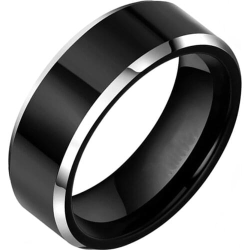 8mm Mens Engagement Ring Wedding Couple Band Jewelry Black Tungsten Carbide and High Polished Ring for Thanksgive Gift
