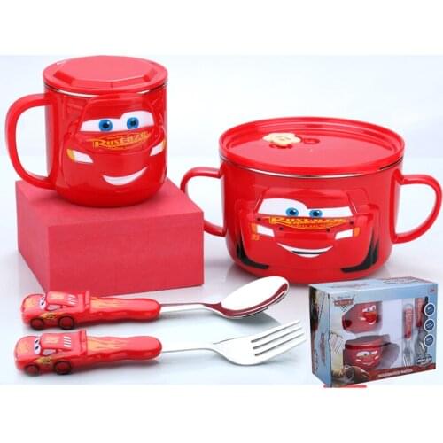 Disney Original Kids Cutlery Set Insulation Stainless Steel Rice Bowl Water Cup Stainless Steel Spoon Fork Cutlery Set