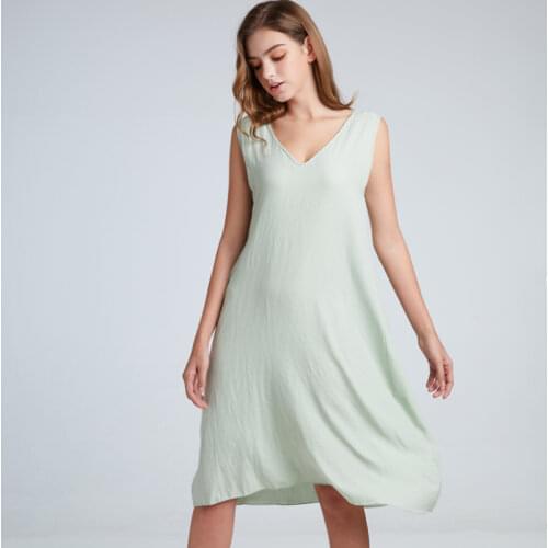 2021 New Women Sleepwear Summer Dress Nightdress Long Cotton and Linen Home Service Loose Solid Comfortable Color Nightdress