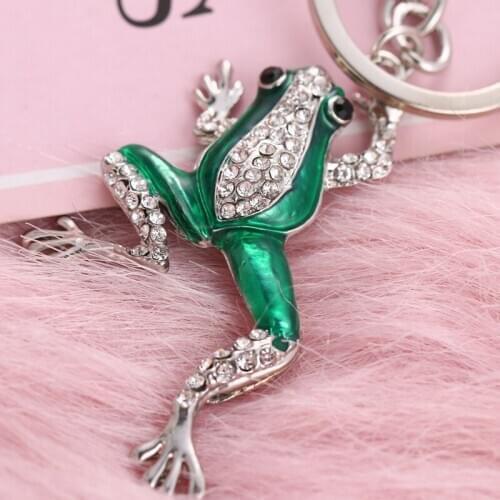 2021 spring fashion new metal rhinestone painting oil green frog bag wallet keychain birthday party gift