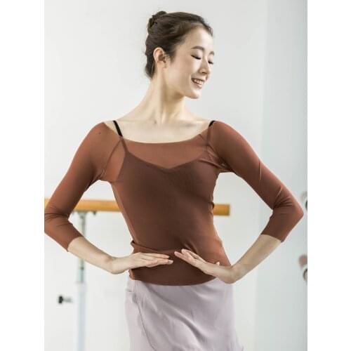 Classical Dance Clothes Gauze Adult Practice Clothes 3/4 Long Sleeve Ballet Mesh Top Ballet Clothes Dance Costumes