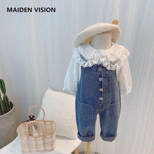 Baby girls outfit New Girls autumn Fashion 2 Pieces Suit Long sleeve Lace shirt Top+Denim overalls Kids Clothes infant Girl Suit
